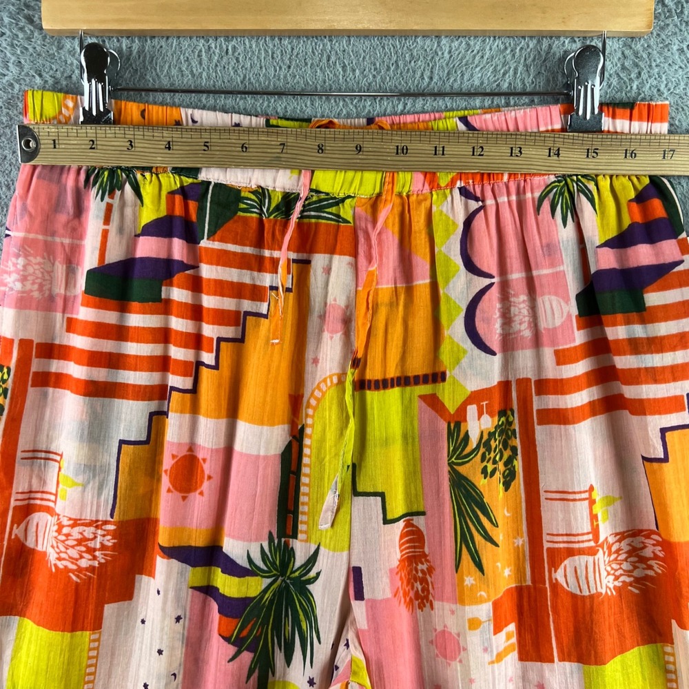 New Haute Hippie Tropical Print Drawstring Pants Pink Orange Yellow Palm Tree XL - Picture 5 of 13